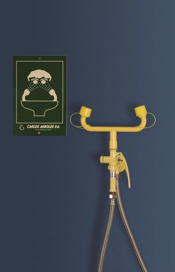 žltá nástenná laboratórna očná sprcha kombinovaná s ručnou sprchou CA3110 bez výlevky - havarijná sprcha